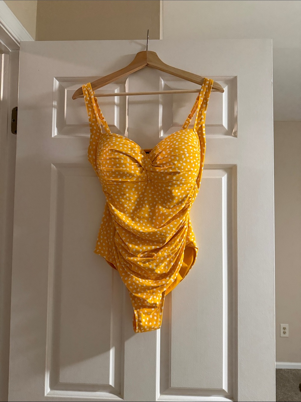 Nip Tuck Yellow Polka Dot Sweetheart Ruched One-Piece Swimsuit